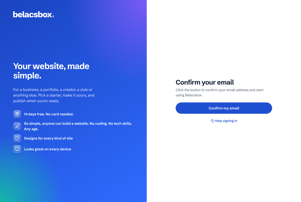 The Confirm your email page with one big Confirm my email button