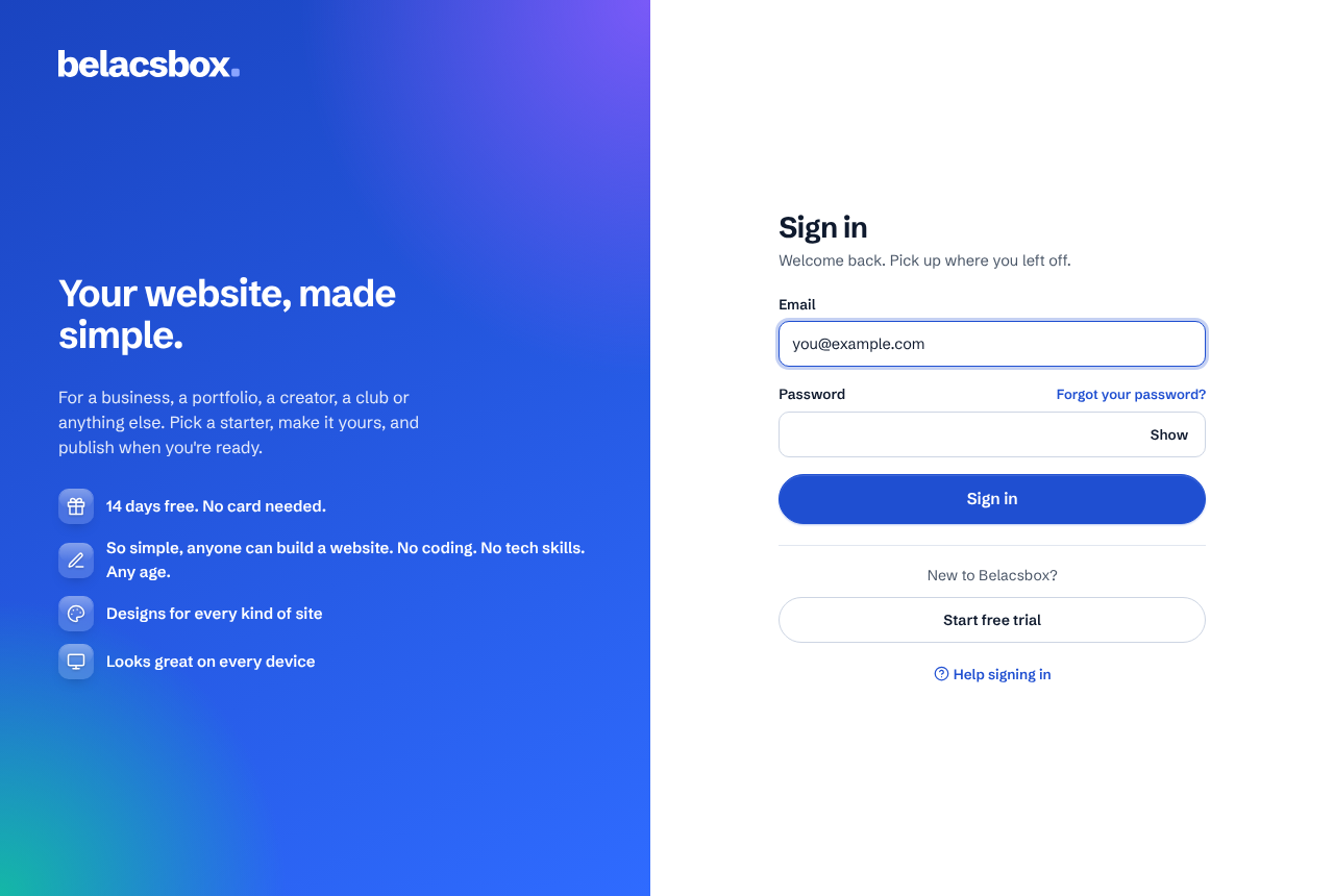 The Sign in page with email and password